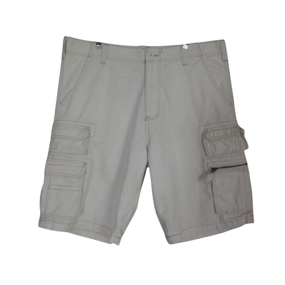Iron Co. Cargo Shorts Mens 38 X 11" Off-White 100% Cotton flat front zip pocket